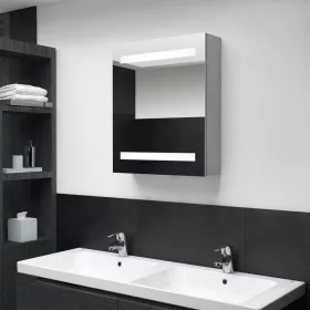   Betonszürke LED-es tükrös fürdőszobaszekrény 50 x 14 x 60 cm