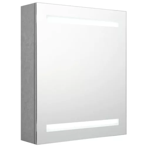 Betonszürke LED-es tükrös fürdőszobaszekrény 50 x 14 x 60 cm