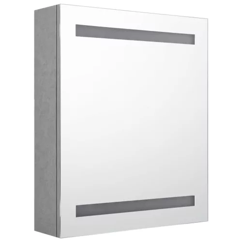 Betonszürke LED-es tükrös fürdőszobaszekrény 50 x 14 x 60 cm