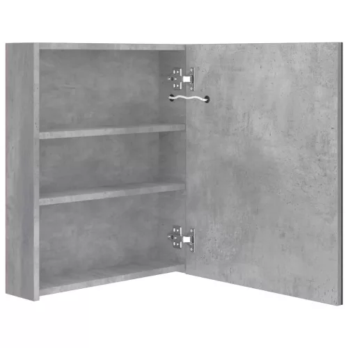 Betonszürke LED-es tükrös fürdőszobaszekrény 50 x 14 x 60 cm