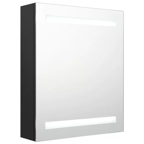 Fekete LED-es tükrös fürdőszobaszekrény 50 x 14 x 60 cm