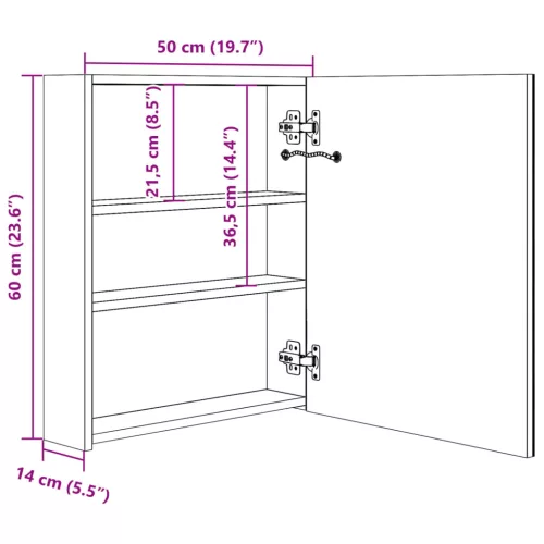 Fekete LED-es tükrös fürdőszobaszekrény 50 x 14 x 60 cm