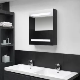   Fényes fekete LED-es tükrös fürdőszobaszekrény 50 x 14 x 60 cm