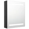Fényes fekete LED-es tükrös fürdőszobaszekrény 50 x 14 x 60 cm