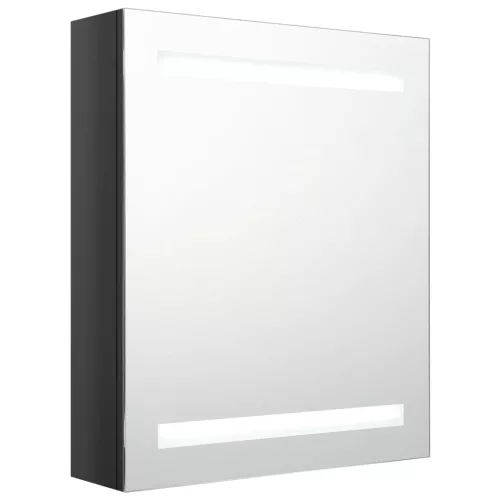 Fényes fekete LED-es tükrös fürdőszobaszekrény 50 x 14 x 60 cm