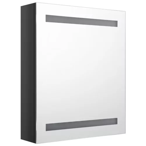 Fényes fekete LED-es tükrös fürdőszobaszekrény 50 x 14 x 60 cm