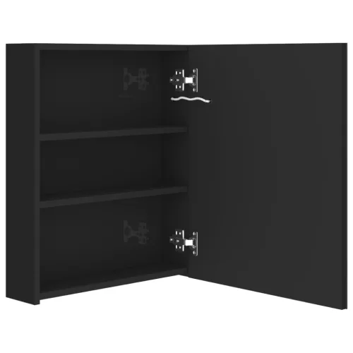 Fényes fekete LED-es tükrös fürdőszobaszekrény 50 x 14 x 60 cm