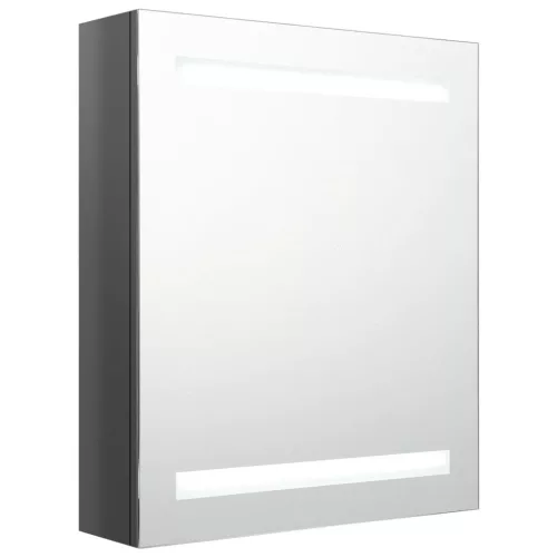 Fényes szürke LED-es tükrös fürdőszobaszekrény 50 x 14 x 60 cm