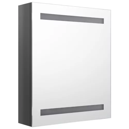 Fényes szürke LED-es tükrös fürdőszobaszekrény 50 x 14 x 60 cm