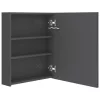 Fényes szürke LED-es tükrös fürdőszobaszekrény 50 x 14 x 60 cm