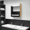 Tölgyszínű LED-es tükrös fürdőszobaszekrény 50 x 14 x 60 cm