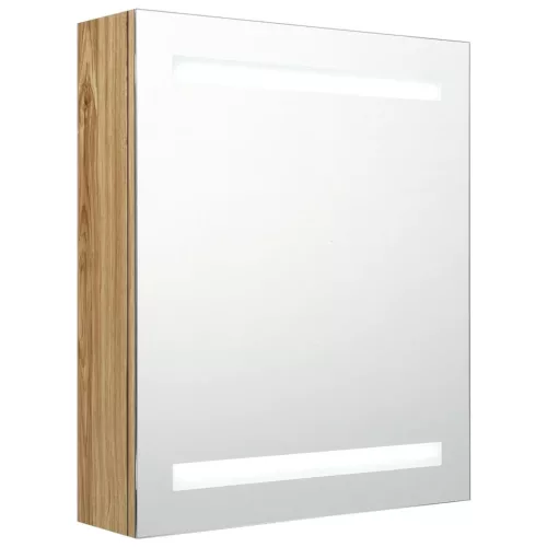 Tölgyszínű LED-es tükrös fürdőszobaszekrény 50 x 14 x 60 cm