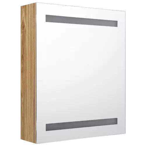 Tölgyszínű LED-es tükrös fürdőszobaszekrény 50 x 14 x 60 cm