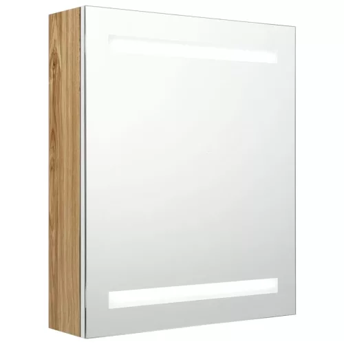 Fehér-tölgyszínű LED-es tükrös fürdőszobaszekrény 50x14x60 cm