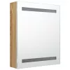 Fehér-tölgyszínű LED-es tükrös fürdőszobaszekrény 50x14x60 cm