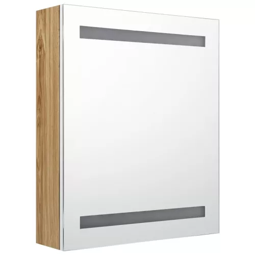 Fehér-tölgyszínű LED-es tükrös fürdőszobaszekrény 50x14x60 cm