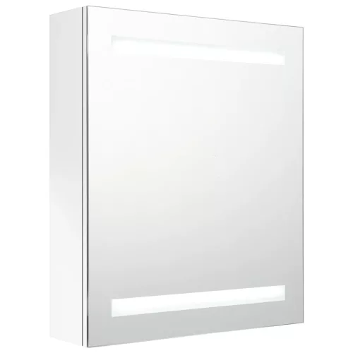 Fényes fehér LED-es tükrös fürdőszobaszekrény 50 x 14 x 60 cm
