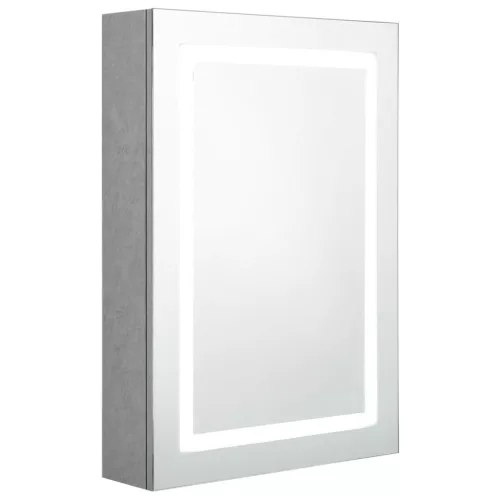 Betonszürke LED-es tükrös fürdőszobaszekrény 50 x 13 x 70 cm