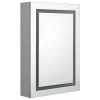 Betonszürke LED-es tükrös fürdőszobaszekrény 50 x 13 x 70 cm