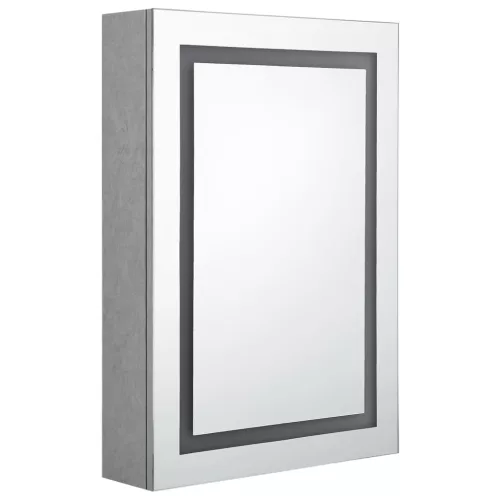 Betonszürke LED-es tükrös fürdőszobaszekrény 50 x 13 x 70 cm