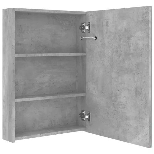 Betonszürke LED-es tükrös fürdőszobaszekrény 50 x 13 x 70 cm