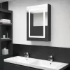 Fényes fekete LED-es tükrös fürdőszobaszekrény 50 x 13 x 70 cm
