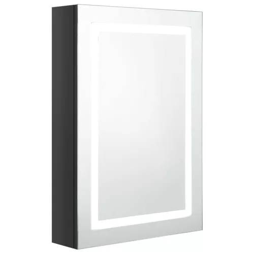 Fényes fekete LED-es tükrös fürdőszobaszekrény 50 x 13 x 70 cm