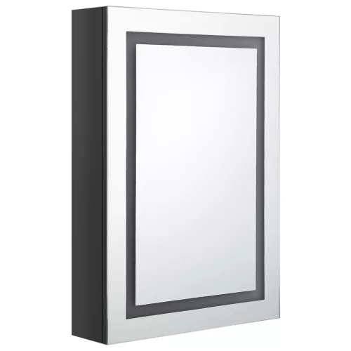 Fényes fekete LED-es tükrös fürdőszobaszekrény 50 x 13 x 70 cm