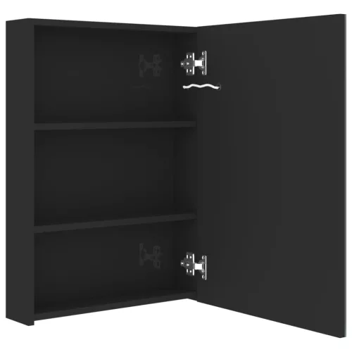 Fényes fekete LED-es tükrös fürdőszobaszekrény 50 x 13 x 70 cm