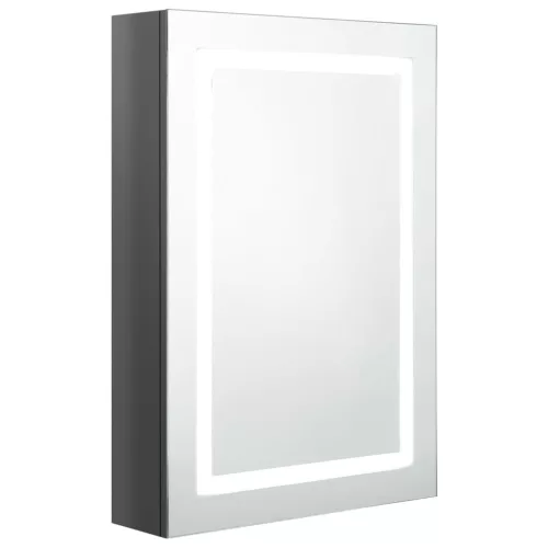 Fényes szürke LED-es tükrös fürdőszobaszekrény 50 x 13 x 70 cm