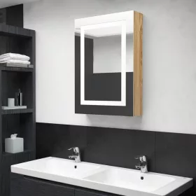   Tölgyszínű LED-es tükrös fürdőszobaszekrény 50 x 13 x 70 cm