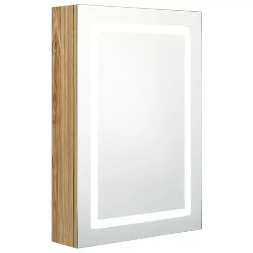 Tölgyszínű LED-es tükrös fürdőszobaszekrény 50 x 13 x 70 cm