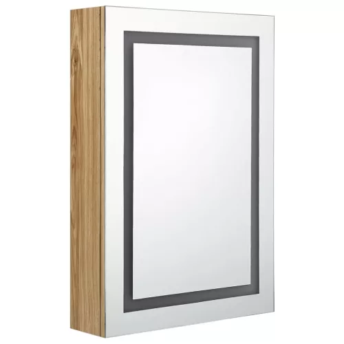 Tölgyszínű LED-es tükrös fürdőszobaszekrény 50 x 13 x 70 cm