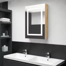  Fehér-tölgyszínű LED-es tükrös fürdőszobaszekrény 50x13x70 cm
