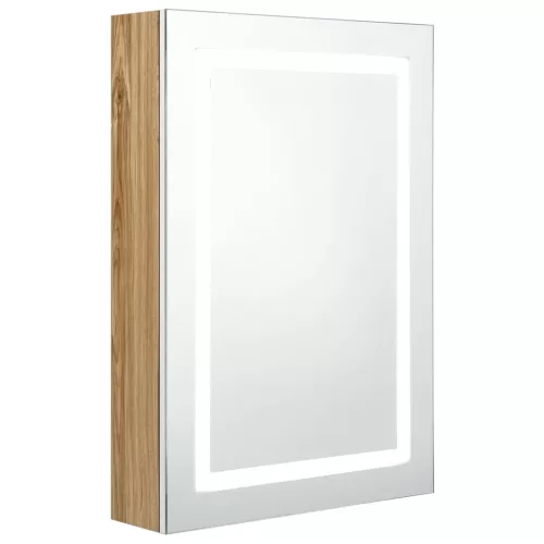 Fehér-tölgyszínű LED-es tükrös fürdőszobaszekrény 50x13x70 cm