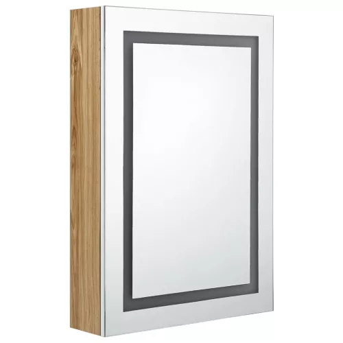 Fehér-tölgyszínű LED-es tükrös fürdőszobaszekrény 50x13x70 cm