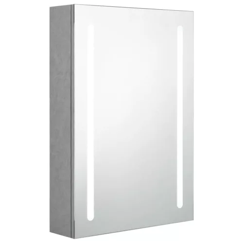 Betonszürke LED-es tükrös fürdőszobaszekrény 50 x 13 x 70 cm