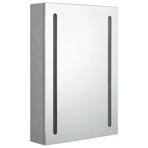 Betonszürke LED-es tükrös fürdőszobaszekrény 50 x 13 x 70 cm