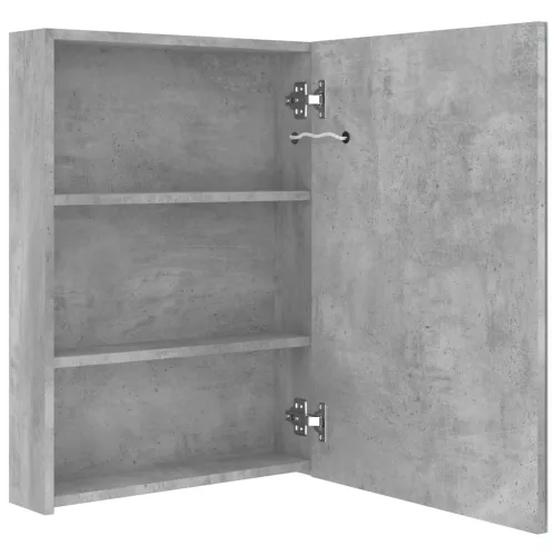 Betonszürke LED-es tükrös fürdőszobaszekrény 50 x 13 x 70 cm