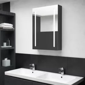   Fényes fekete LED-es tükrös fürdőszobaszekrény 50 x 13 x 70 cm