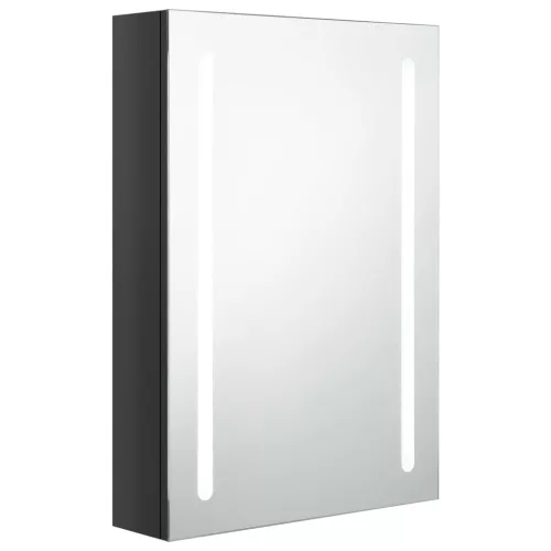 Fényes fekete LED-es tükrös fürdőszobaszekrény 50 x 13 x 70 cm