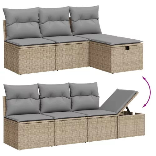 9 részes vegyes bézs polyrattan kerti ülőgarnitúra párnákkal