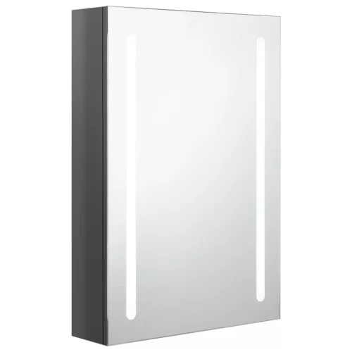 Fényes szürke LED-es tükrös fürdőszobaszekrény 50 x 13 x 70 cm