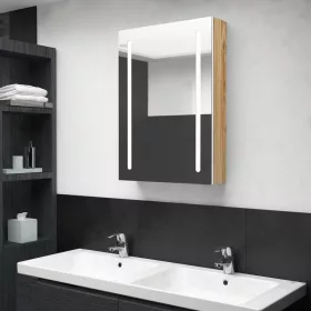   Fehér-tölgyszínű LED-es tükrös fürdőszobaszekrény 50x13x70 cm