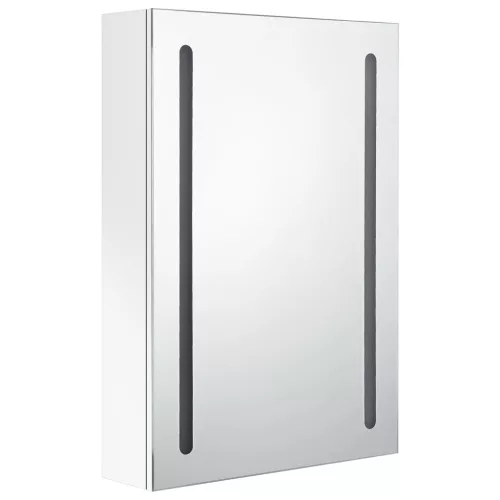 Fényes fehér LED-es tükrös fürdőszobaszekrény 50 x 13 x 70 cm