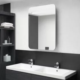   Betonszürke LED-es tükrös fürdőszobaszekrény 60 x 11 x 80 cm