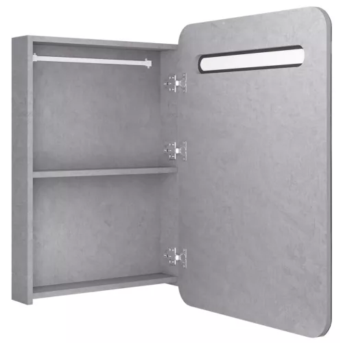 Betonszürke LED-es tükrös fürdőszobaszekrény 60 x 11 x 80 cm
