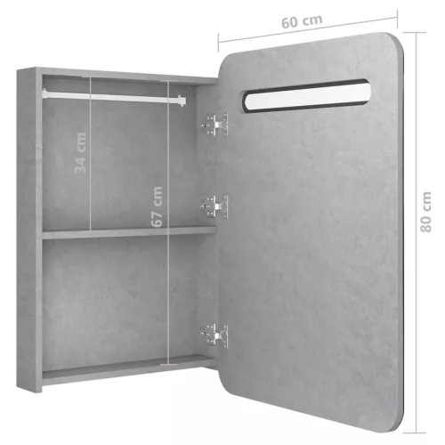 Betonszürke LED-es tükrös fürdőszobaszekrény 60 x 11 x 80 cm