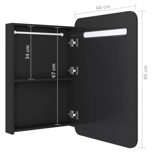 Fekete LED-es tükrös fürdőszobaszekrény 60 x 11 x 80 cm