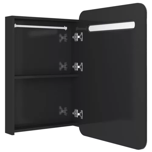 Fényes fekete LED-es tükrös fürdőszobaszekrény 60 x 13 x 70 cm